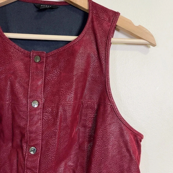 Guess Faux Leather Sleeveless Snap Button Mini Dress - Picture 9 of 14